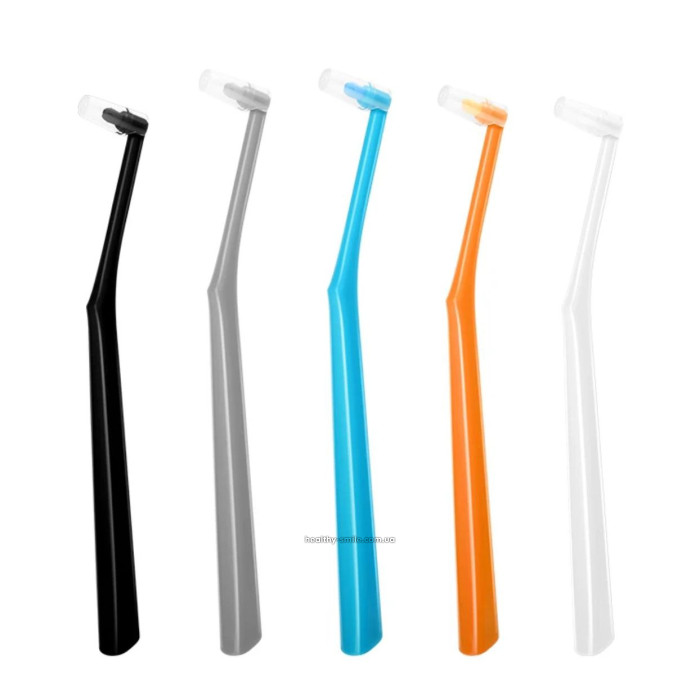 Set of mono-bristled toothbrushes, soft, (black, white, gray, blue, orange), 5 pcs.